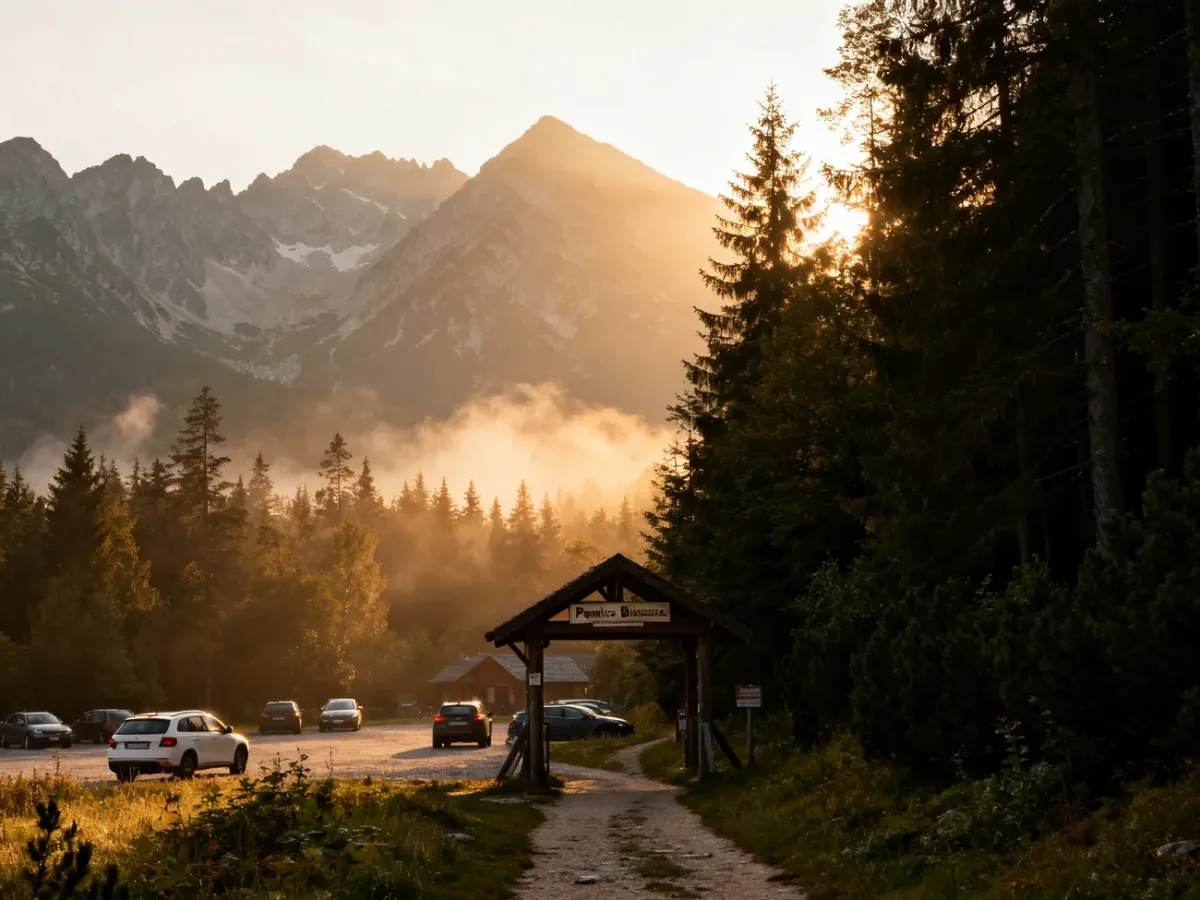 Palenica Białczańska parking area and trail entrance in the Tatra Mountains